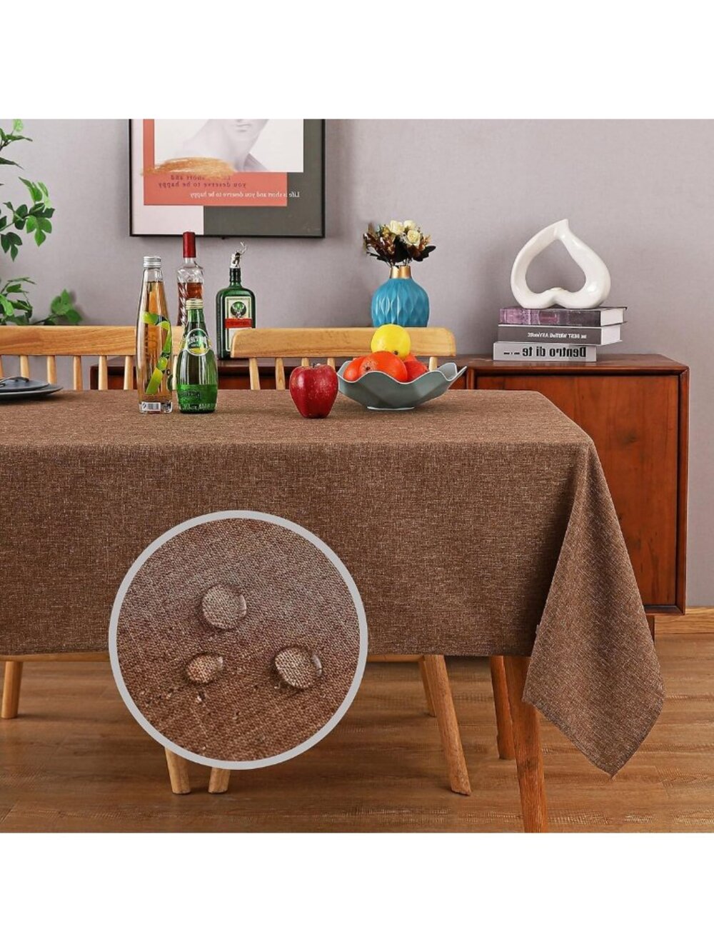 Wrinkle-Free Faux Linen Tablecloth - Textured Washable Cover for Rectangle